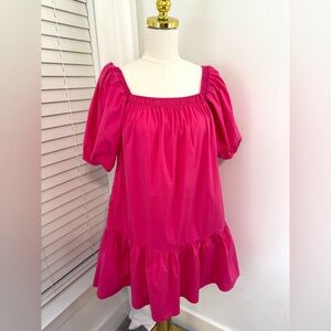Chic Fuchsia Puff Sleeve Dress
